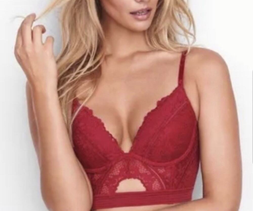 Victoria’s Secret Very Sexy Lined Plunge Lace Bustier Corset Bra Red 34D
